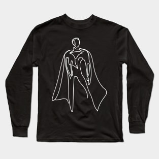 Minimalist white line art Superhero Silhouette | Character 5 Long Sleeve T-Shirt